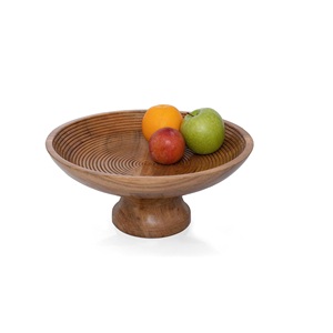 Corbeille à fruits en bois avec support sur pied – Décoration de table décorative |   Bol de service central de style farmhouse pour comptoir de cuisine - Product Image 1