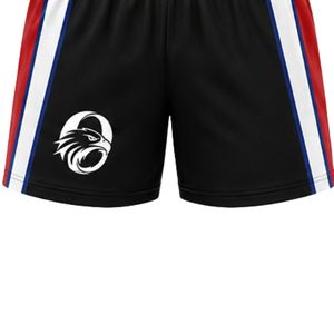 Shorts de netball unisexe noir, rouge et blanc, sublimés, en polyester, vêtements de sport athlétiques, avec bande latérale, pour l'entraînement et les matchs - Product Image 6