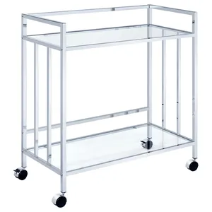 Chariot de bar moderne en verre avec cadre métallique et roulettes, design rectangulaire minimaliste, chariot de rangement durable - Product Image 3