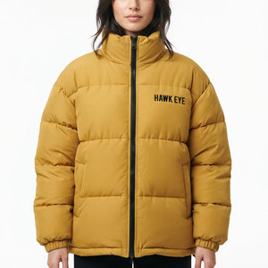 Women's Quilted Puffer Jacket <b>Winter</b> Warm Stand Collar Full Zip <b>Thick</b> Padding Logo Front Regular Fit <b>Coat</b> - Product Image 1