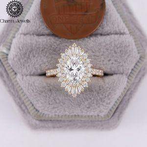 Charm_Jewells Women's 18K Solid <b>Gold</b> Oval Moissanite <b>Cocktail</b> <b>Ring</b> Pave Setting Flower Design Luxury Engagement <b>Ring</b> - Product Image 4