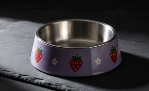 Tazón de Comida para Mascotas con Diseño de Fresas Moradas, Redondo, de Acero Inoxidable, Plato para Perros y Gatos, Base de Goma Antideslizante - Product Image 2
