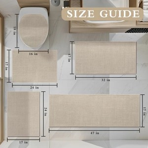 Modern Cotton Bath <b>Mats</b> <b>Set</b> 4Pcs Rectangle Non-Slip Rubber Backing Solid Color Home <b>Bathroom</b> Rug Thin Flat Weave Design - Product Image 6