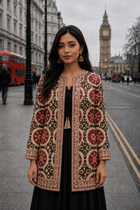 Women's Winter <b>Jacket</b> with Hand Embroidered Suzani Design <b>White</b> Fabric Bridesmaid Gift or Women's Clothing OEM ODM Bulk Sale - Product Image 2