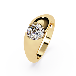 Anillo de compromiso y boda moderno con diamante solitario redondo cultivado en laboratorio, engastado en bisel, de oro amarillo de 14K, personalizado, OEM, al por mayor - Product Image 2