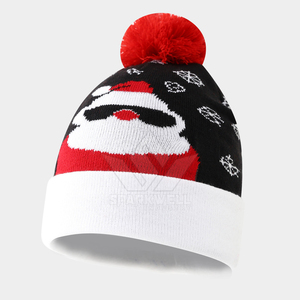 Bonnet de Noël avec pompon, motif de personnage, bonnet d'hiver tricoté unisexe pour adultes, 56-58 cm, style mignon - Product Image 3