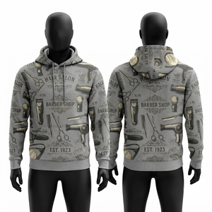 เสื้อฮู้ดบาร์เบอร์ผ้าคอตตอนโพลีเอสเตอร์หนา 320 GSM สำหรับผู้ชาย รุ่นฤดูใบไม้ร่วง สีน้ำเงินหม่น พิมพ์โลโก้ตามสั่ง พรีเมียมฟลีซ - Product Image 5