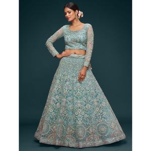 Hermoso mar azul bordado suave red Lehenga Choli con Dupatta - Product Image 6