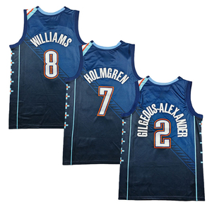 Maillot de basket-ball unisexe personnalisé imprimé OKC bleu marine en tissu mesh respirant sans manches col en V pour l'été – Uniforme d'équipe - Product Image 6