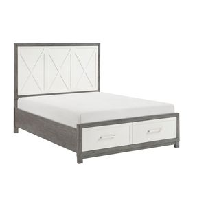 Letto matrimoniale con piattaforma e contenitore nel pedicotto, finitura avorio e grigio, mobili per camera da letto, 1 pezzo - Product Image 3