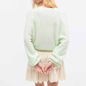 High Quality Casual Button Front Sweater Spring Wear Women <b>Light</b> Green Henley Neck Knitted <b>Cardigan</b> Full Sleeve Solid Color Tops - Product Image 2