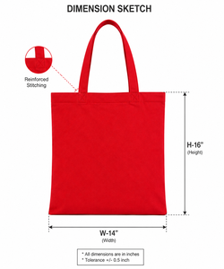 กระเป๋าผ้าแคนวาสสีแดง 14x16 นิ้ว สีพื้น เย็บเสริมความแข็งแรง สายสะพายไหล่ ใช้ได้ทุกวัน กระเป๋าช้อปปิ้ง - Product Image 2