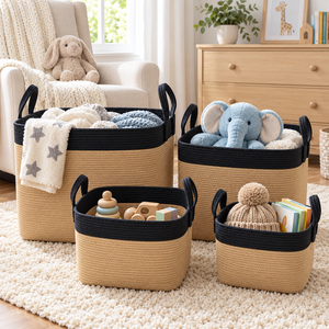 Panier de rangement en jute 100% naturel, personnalisable, écologique, avec poignées, lot de 4, multi-usages pour l'organisation de la maison, le rangement du linge - Product Image 4