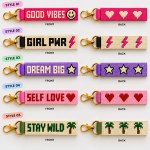 En gros Good Vibes Girl Pwr Porte-clés bracelet perlé double face avec sangle Dream Big, Cadeau d'empouvoirment 'Self Love Stay Wild' avec breloque - Product Image 1