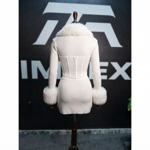 Women's <b>White</b> Knitted Two-<b>Piece</b> Set With Faux Fur Collar And Cuffs Winter Sexy Club Wear - Product Image 3
