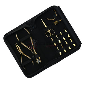 Kit d'outils tout-en-un pour extensions de cheveux dorées : Pince à micro-perles, Pince pour extensions adhésives, Ciseaux à fil, Aiguilles courbées, Pinces - Product Image 1