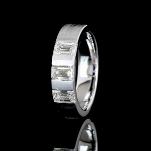 <b>Emerald</b> Cut Lab Grown Diamond Men's Wedding <b>Ring</b> Rhodium Plated in 10K/14K/18K Gold & 925/935 <b>Silver</b> Engagement Customizable - Product Image 4