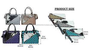 Sac fourre-tout en cuir de vachette artisanal de qualité supérieure avec pochette assortie, motif à carreaux, ensemble de 2 pièces pour femmes - Product Image 2