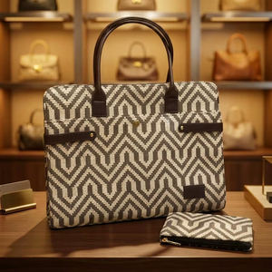 Zouk Qutub Stripes Boardroom <b>Bag</b> | Luxury Vegan Leather <b>Work</b> Tote | Artisan Striped Pattern | Women’s Professional Carryall | - Product Image 1