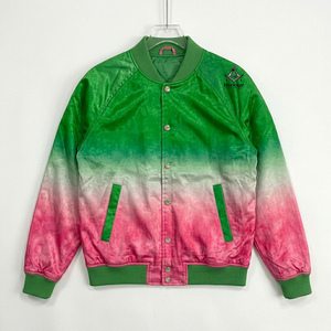 เสื้อแจ็คเก็ตวาร์ซิตี้สีชมพูเขียวสำหรับผู้หญิง HMR รุ่น Alpha Kapa ปักลายตราสัญลักษณ์  บุด้วยผ้าฟลีซนุ่ม น้ำหนักเบา ทันสมัย เหมาะสำหรับฤดูใบไม้ผลิ - Product Image 1