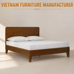 Vietnamese Furniture Manufacturer Oak Wood Bed <b>Frame</b> with Headboard Natural Eco FriendlyWood Platform Solid Wood Bed - Product Image 1