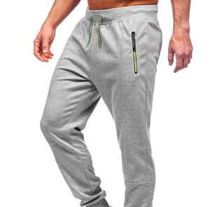 Men's Woolen Vintage Straight Gray Sweatpants Mid Rise Elastic Drawstring Side Pockets Casual <b>Joggers</b> Autumn Wear OEM Service - Product Image 2