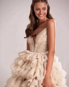 Robe en tulle à volants Champagne scintillant à volants pour femmes Robe de séance photo Robe de fiançailles Robe volante pour femmes - Product Image 2