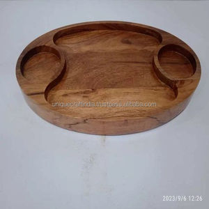 Luxury Premium Rectangle Acacia Wood Dinner <b>Tray</b> Metallic Handles Lightweight Portable Breakfast Serving Platters Wedding Gifts - Product Image 1
