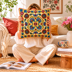 ปลอกหมอนปักมือลายแคชเมียร์สีสันสดใส ขนาด 16x16 นิ้ว สไตล์โบโฮชิค เหมาะสำหรับใช้ในบ้าน โรงแรม สำนักงาน หรือล็อบบี้ - Product Image 5