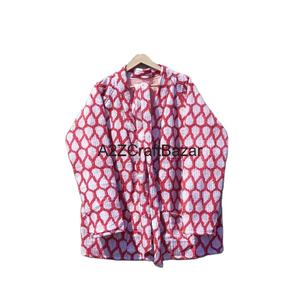 Veste bomber en coton pour femme, faite à la main, matelassée, tricotée, réversible, respirante, écologique, à séchage rapide, à rayures, imprimée en blocs, à motifs floraux - Product Image 1