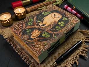 Herb Heritage Owl Leather Water Color <b>Journal</b> Grimoire Notebook Handmade Vintage <b>Diary</b> Sewing Bound 200 Sheets Embossed Logo - Product Image 2
