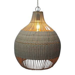 Lustre tissé à la main en rotin, canne, jonc de mer et jute, lampe suspendue en osier, fabrication artisanale - Product Image 1