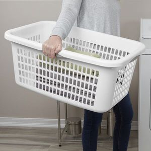 Portable White 2bu Laundry <b>Basket</b> with Built-In Handles 70.4L Capacity <b>Plastic</b> Clothes Organizer - Product Image 4