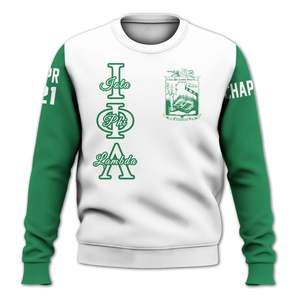 Sudadera Universitaria Personalizada Iota Phi Lambda, Blanca con Verde Esmeralda, con el Escudo de la Hermandad Griega, Desde 1929 - Product Image 5