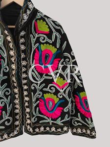 Abrigo de Algodón Bordado a Mano con Flores, Cuello Mandarín, Manga Larga, Estilo Chino, Ropa Exterior Informal para Mujer, Talla Grande, Otoño - Product Image 4