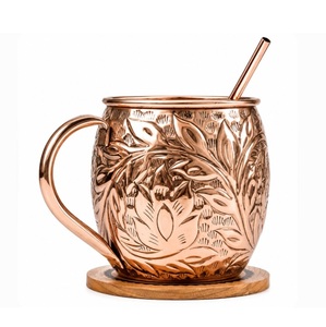 Wholesale <b>Pumpkin</b> Shaped Ribbed Copper <b>Mug</b> Pure Copper Moscow Mule Cocktail Cup with Brass Handle for Halloween On Sale - Product Image 2