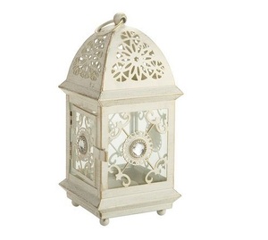 Farol moderno de metal y vidrio con acabado blanco, centro de mesa para decoración de bodas al aire libre, hecho a mano. - Product Image 1
