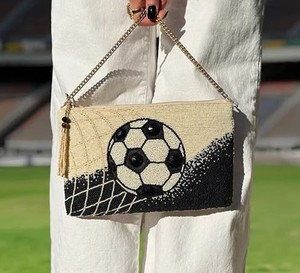 Luxury Handmade <b>Seed</b> Beaded Soccer Ball <b>Storage</b> Bag Clutch Women Designer Chain Shoulder Purse Sports Evening Handbag Wholesale - Product Image 1