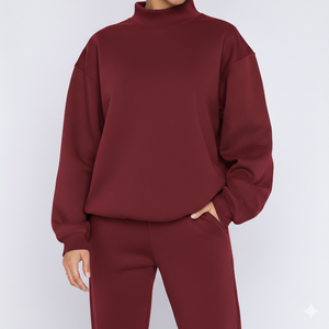 Sweat-shirt décontracté à col haut pour femme, tissu brossé doux - Product Image 1