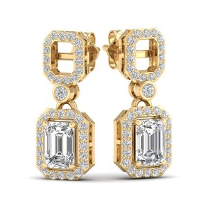 Pendientes Colgantes REYES de Diseño Clásico con Corte Esmeralda, Moissanita de 2.69 Quilates en Oro Amarillo de 14K, Joyería para Bodas y Fiestas - Product Image 1