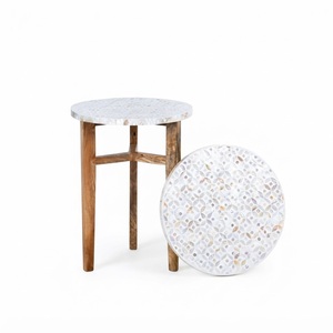 Green <b>Mosaic</b> Bone Inlay Stool Round Accent Side <b>Table</b> With Stainless Steel Metal Base Luxury Indian Living Room Furniture Stool - Product Image 6