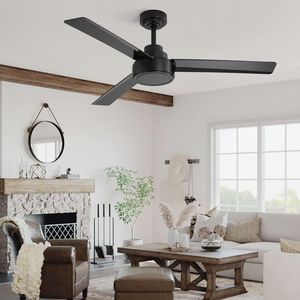 52-Inch Outdoor <b>Black</b> Farmhouse <b>Ceiling</b> <b>Fan</b> with 3 ABS Blades and Remote Control 6-Speed Reversible DC Motor - Product Image 4
