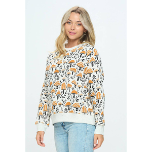 Primefield <b>Women's</b> Crew Neck Sweatshirt Long Sleeve Printed Mushroom <b>Pattern</b> Cotton Polyester Autumn Casual Wear - Product Image 2