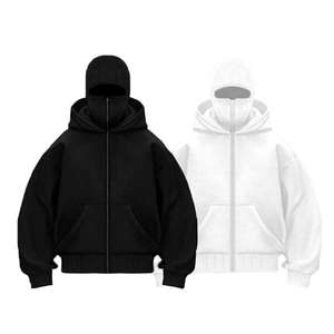 Sweat à capuche balaclava personnalisé pour homme, épais, délavé à l'acide, entièrement zippé, double couche, en molleton bouclette, imprimé gangster, vente en gros - Product Image 2
