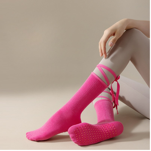 Custom Design Criss Cross Ribbon Anti-Slip Yoga <b>Socks</b> Breathable <b>Long</b> Grip <b>Socks</b> for Ladies - Product Image 2