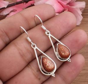 Natural Sunstone Drop <b>Earrings</b> 925 Sterling <b>Silver</b> Dainty Gemstone Orange Sparkle Luxury <b>Wedding</b> Women Gift Jewelry - Product Image 5