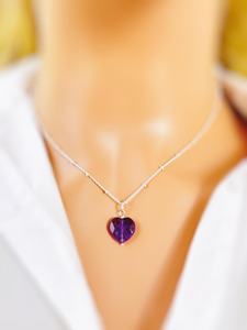 Amethyst Heart Fine <b>Necklace</b> Silver Gold Rose Gold February Birthstone Gift <b>For</b> Girlfriend <b>Wife</b> Handmade Purple Gemstone Pendant - Product Image 4