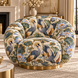 Tissu d'ameublement respirant imprimé grue couronnée grise au mètre – Motif animalier charmant pour la décoration intérieure des chambres de filles - Product Image 2