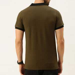 Camisa de Manga Corta para Hombre, Tejida, 100% Algodón, con Bloques de Color, Estilo Casual, Transpirable, Corte Regular, Negro, Verde Oliva - Product Image 2