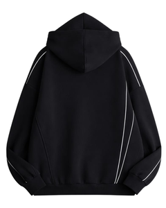 Sudadera con Capucha Negra para Hombre, con Franjas Laterales en Contraste, Felpa de Algodón, Bolsillo Canguro, Estilo Urbano, Logotipo Personalizado OEM - Product Image 6